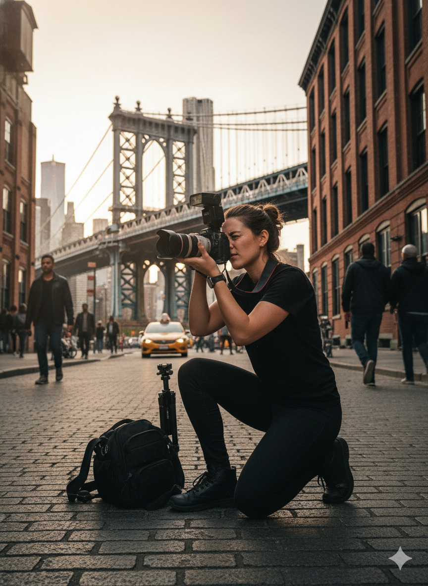 Photographer working with professional camera equipment in New York